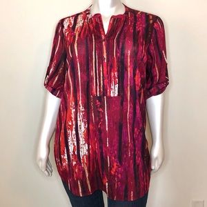 Calvin Klein Red Tunic with Roll Tab Sleeves 2X